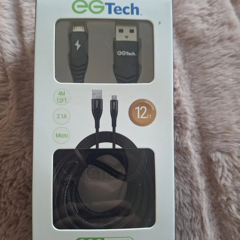 Black Braided Charging Cable 12ft